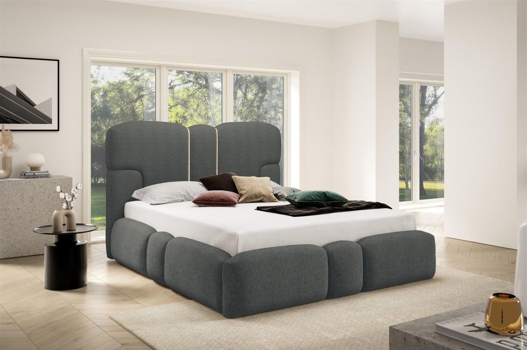 Polsterbett Schlafzimmerbett JORDAN 140x200cm Komplettset in Stoff Doha Dunkelgrau