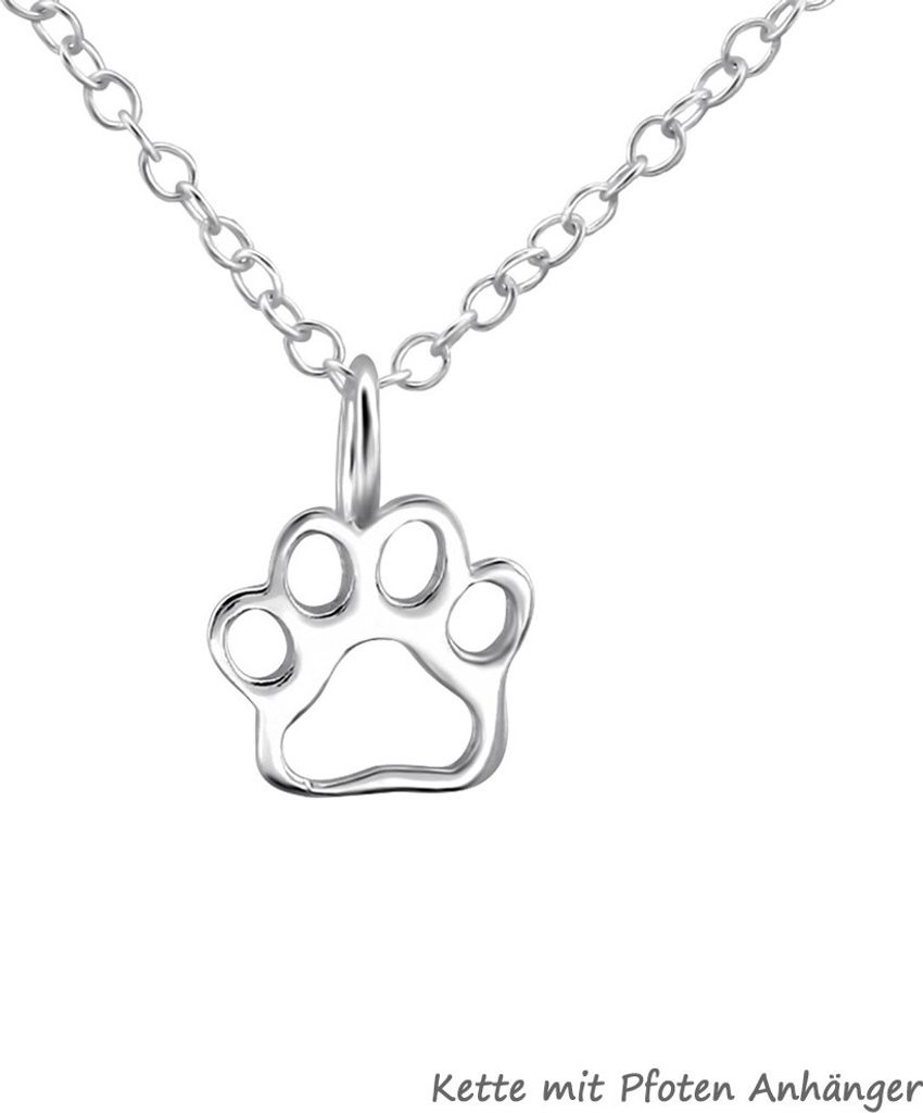 Pfoten Schmuck aus 925er Silber: Ohrstecker, Creolen und Halskette Kette mit Pfoten Anhänger Kette mit Pfoten Anhänger