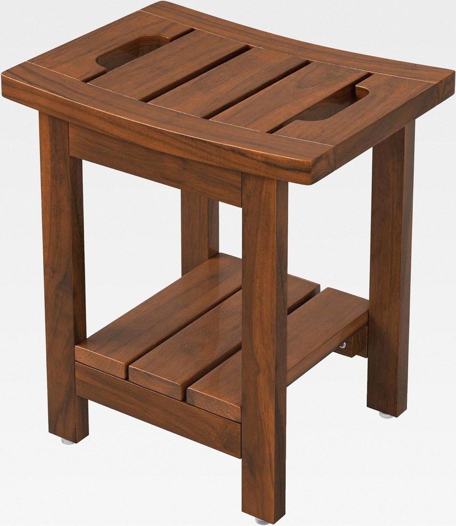 Duschhocker aus Massivem Teakholz, Quadratische Badebank aus Holz, Wasserdichter Badhocker für Dusche, Spa & Badezimmer, 39.9×29.5×41.4cm, Braun...