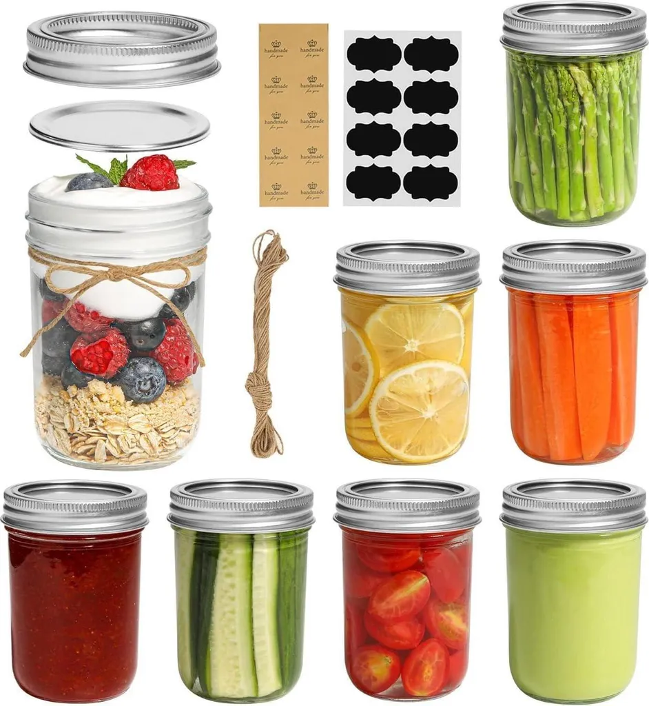 Set 8 Vasetti 250ml Vetro con Coperchio - Barattoli Marmellata e Miele