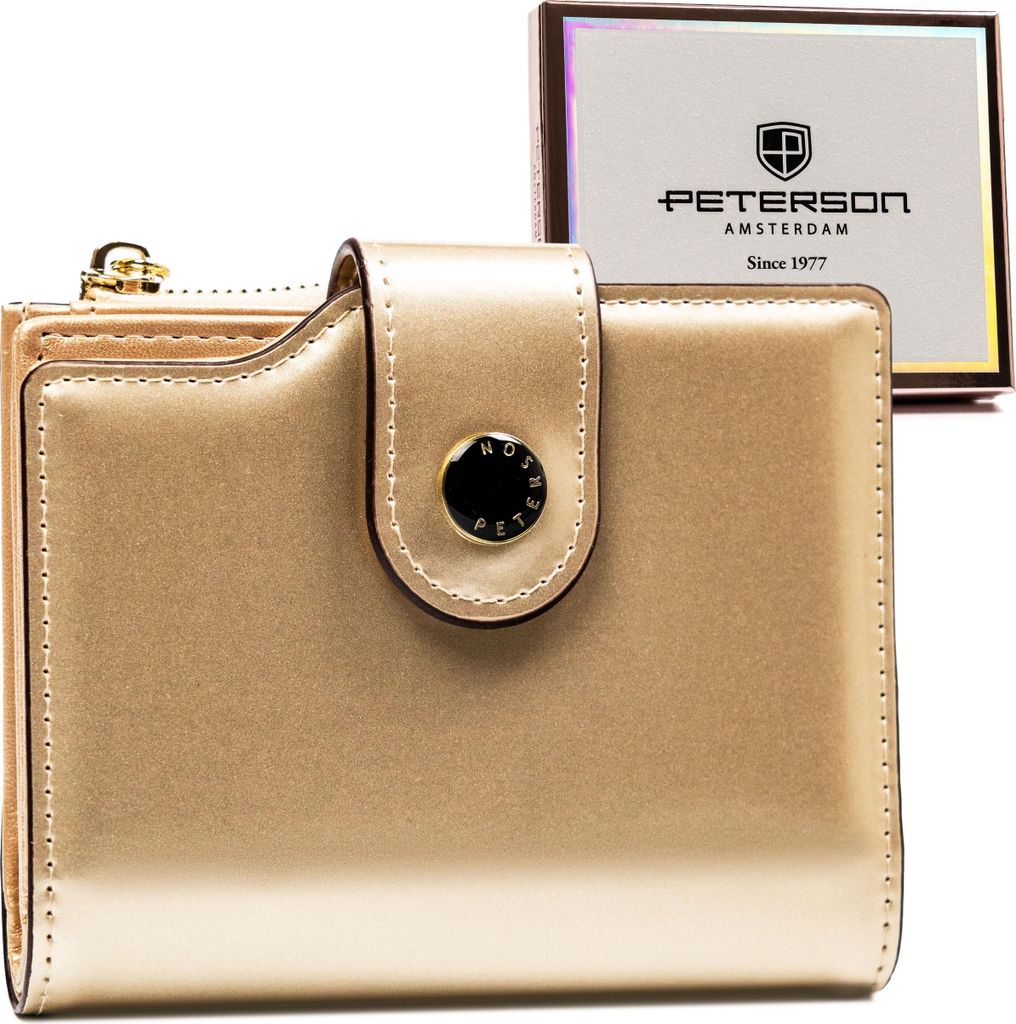 Peterson | Geräumige, ökologische Damengeldbörse, aus Leder, Gold, 12.5x9.5 cm