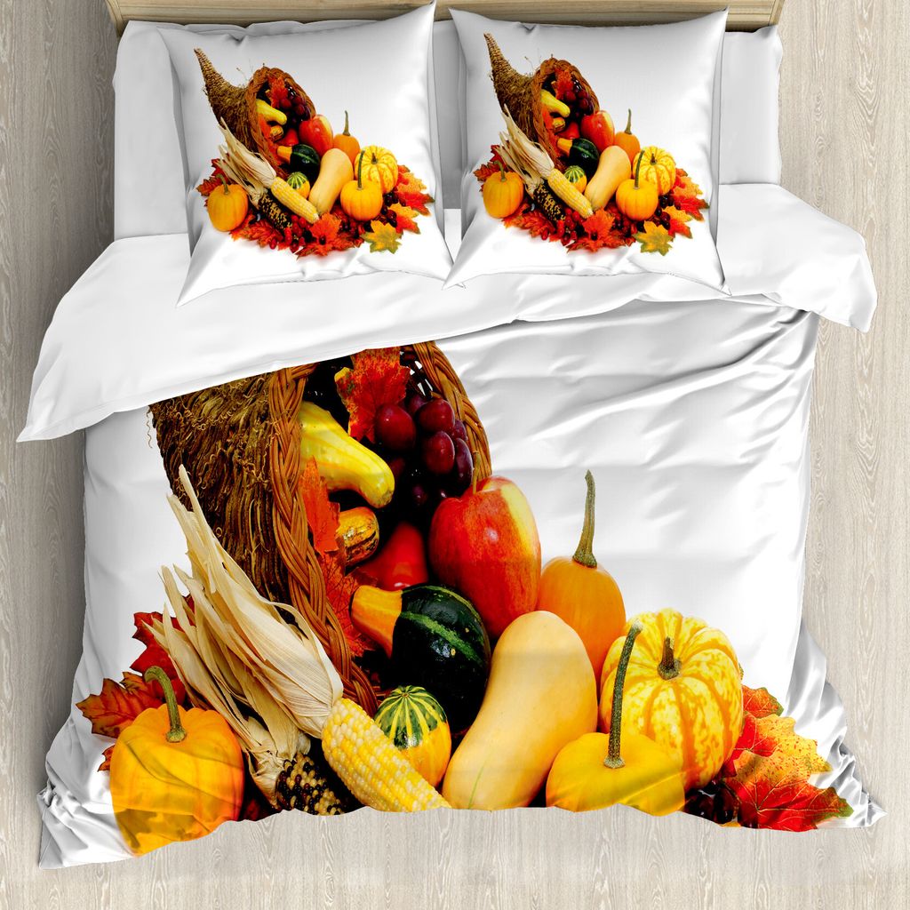 ABAKUHAUS Ernte Bettbezug, Thanksgiving-Fotografie, Milbensicher Allergiker geeignet mit Kissenbezügen, 200 cm x 200 cm - 80 x 80 cm, Vermilion Or...