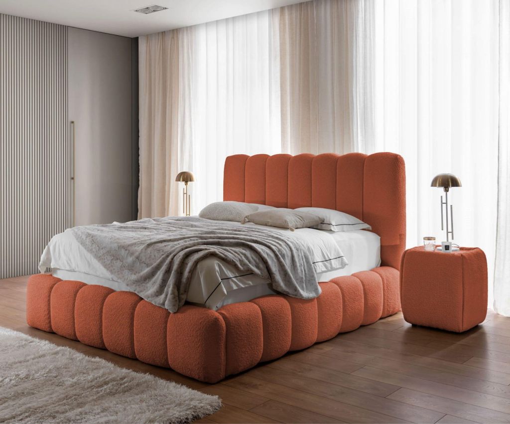 Polsterbett CHLOE 120x200 cm - mit Bettkasten, Doppelbett mit Stauraum und Lattenrost, Boxspringbett-Optik, Bett ohne Matratze, Schlafzimmer - Orange