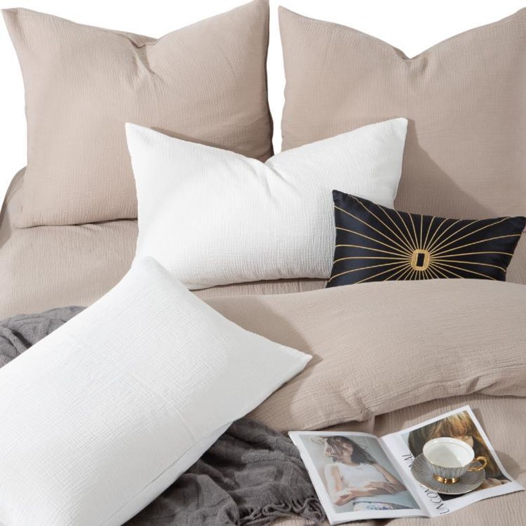 Bettwäsche-Set 160x200 aus Musselin, Dunkelbeige Produktbild 