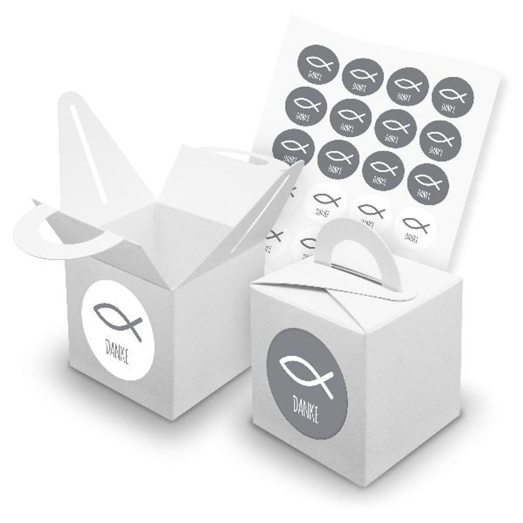itenga SET 24x Würfelboxen mit Griff Weiß (V42) + Motivsticker (M92)