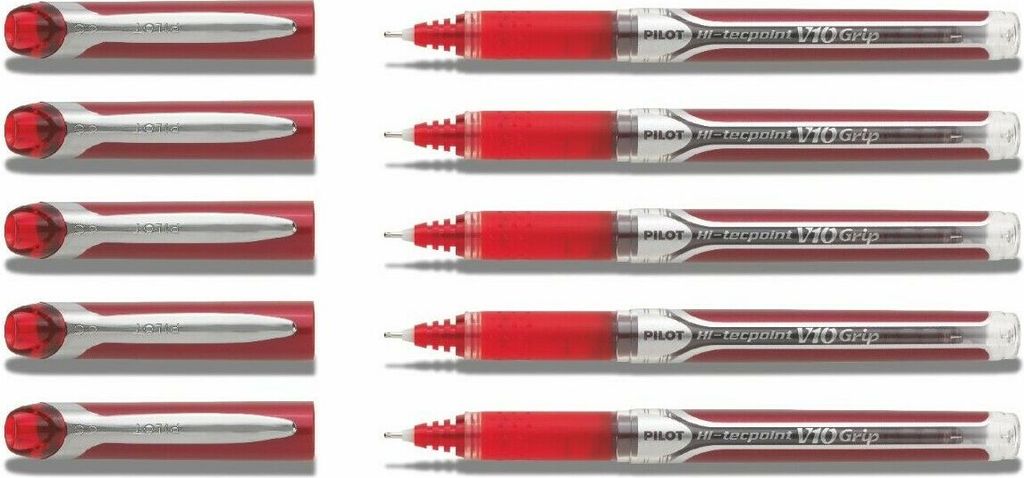 Pilot Hi-Tecpoint V10 Grip Tintenroller rot - 5er-Set