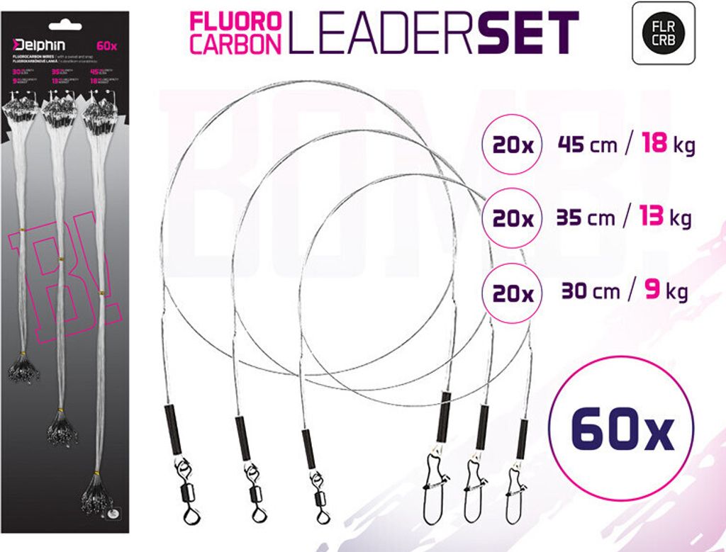 DELPHIN BOMB!, Flourcarbonvorfach Set mit Wirbel und Karabiner, 101002075