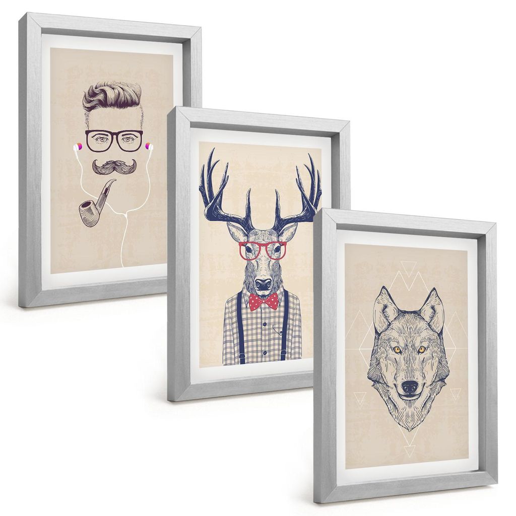 Bilder Set 3-teilig im silbergerahmten Rahmen – Wandbilder 3 Stück – gerahmte Poster für Wohnzimmer, Schlafzimmer und Flur – 20x30 cm – S...