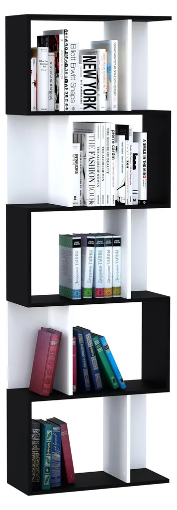 Étagère de rangement design zig-zag meuble bibliothèque 5 étages Noir