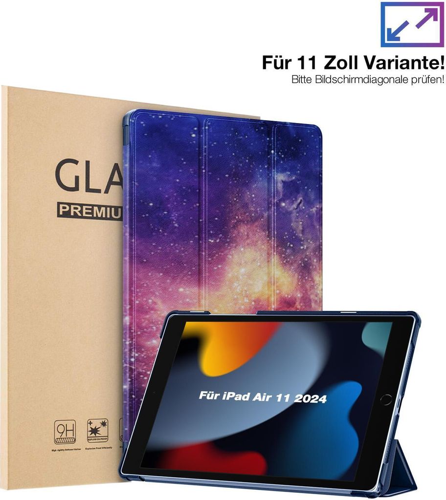 Schutzhülle + 2x 9H Display Glas für Apple iPad Air 6. Gen 11.0 Zoll Cover Case Schutz Tablet Farbe: Nighttime