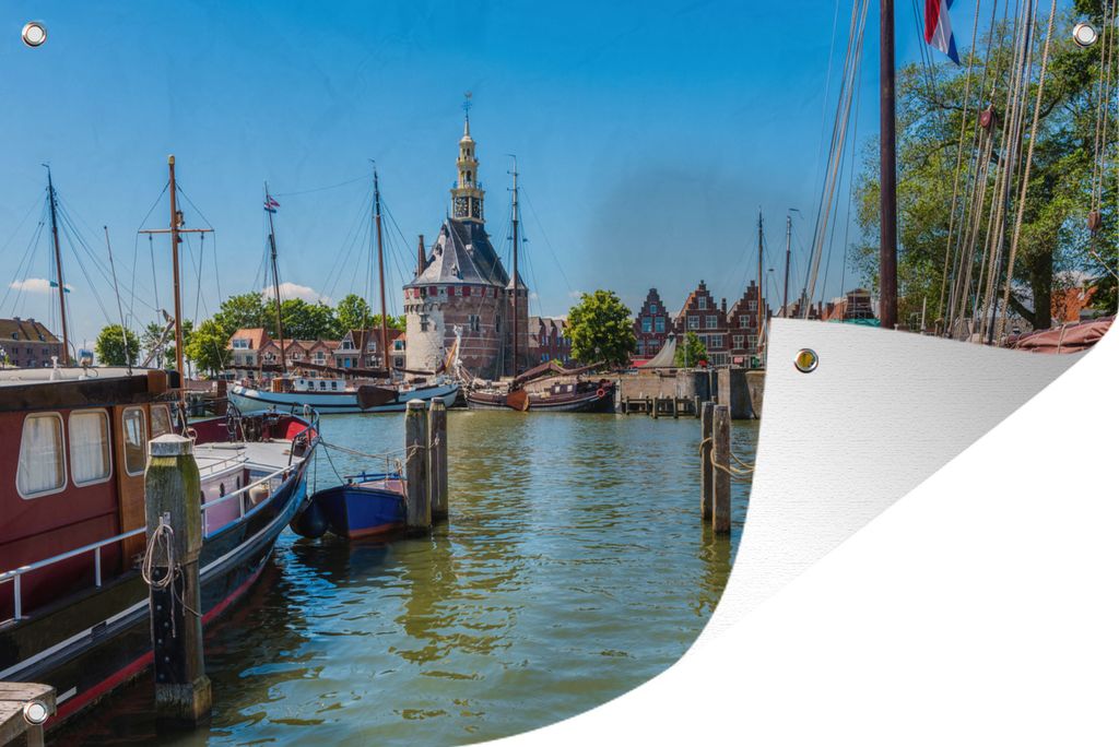 MuchoWow 120x80 cm Outdoor-Poster Gartendeko Sichtschutz Garten Poster für den Garten Der alte Hafen von Hoorn an einem Frühlingstag