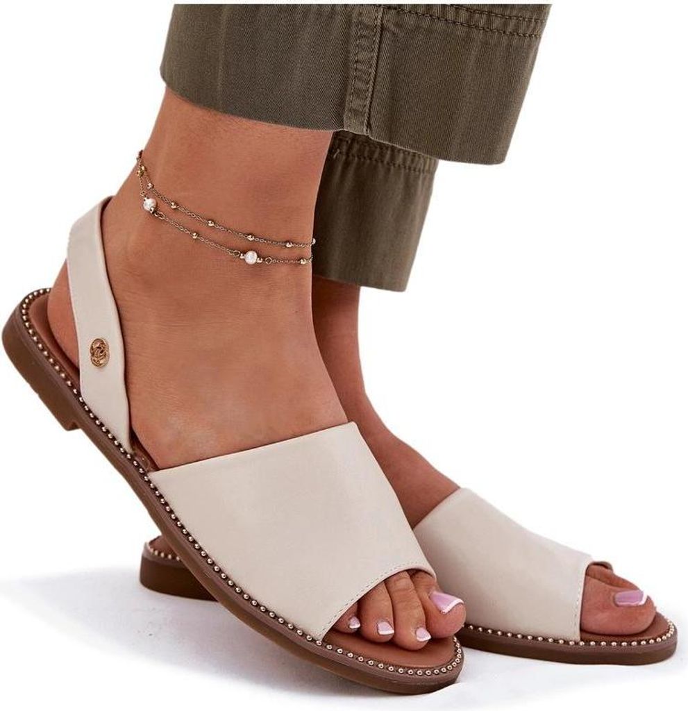 Damen Sandalen mit flachem Absatz aus Kunstleder beige Dereka 39