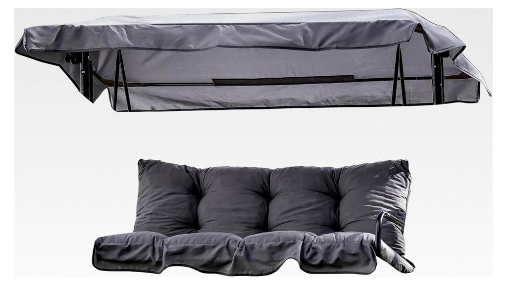 Hollywoodschaukel Auflage 2 Sitzer Luna/Kate Bankauflage 130x46 cm mit Sonnendach gesteppt und Volant grau