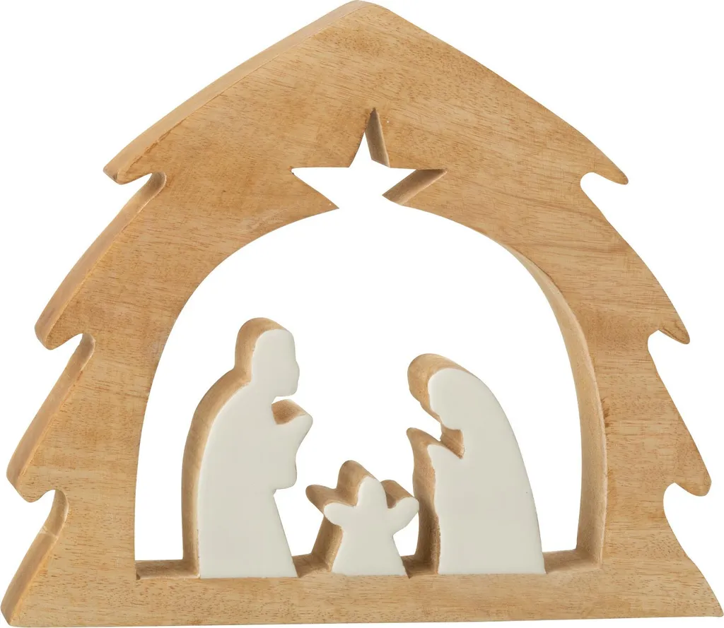 J-Line Crèche de Noël dans l'Arbre en Bois de Manguier Blanc et Naturel