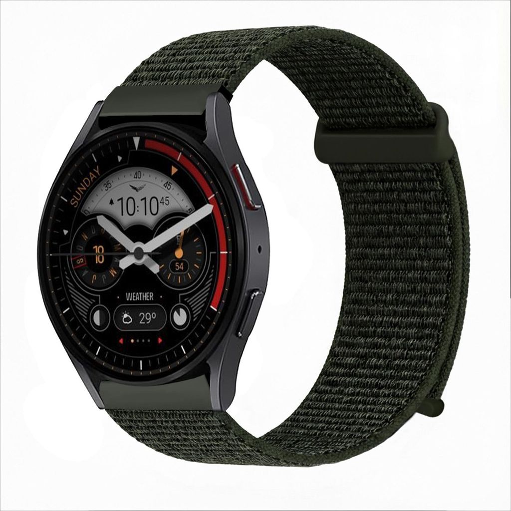 Smartwatch Armband für Samsung Galaxy Watch3 45mm Nylon Textil Band Ersatzband Wechselband Klettverschluss flexibel atmungsaktiv Grün Oliv