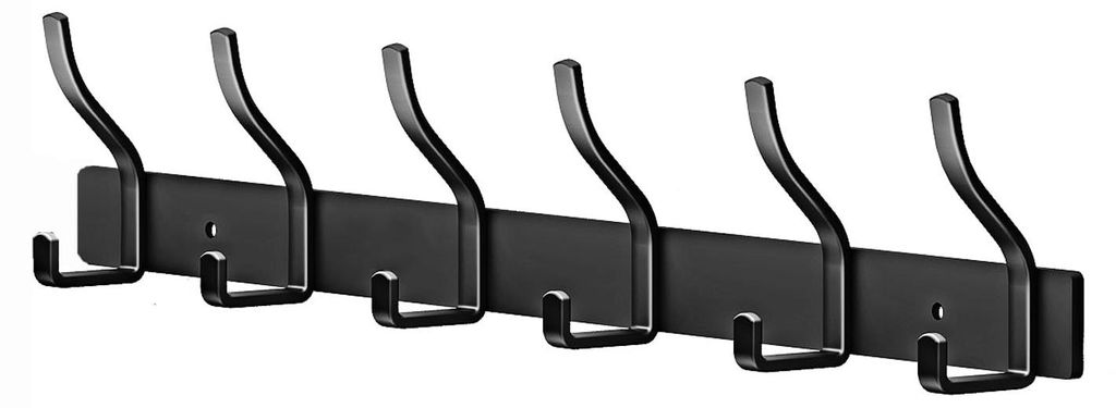 Schwarze Garderobe mit Edelstahlhaken, Wandhaken mit 6 Haken, Garderobe für Schlafzimmer, Badezimmer, Küche, Kleiderständer (Schwarz, 6 Haken)