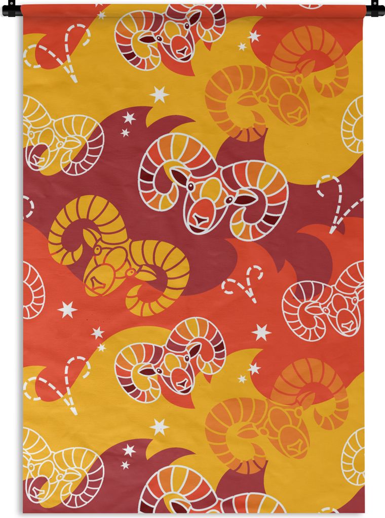 MuchoWow Wandteppich Wandbehang Widder - Tierkreiszeichen - Astrologie - Design 60x90 cm Tapisserie Dekoration Wandtuch - Foto-Teppich - Abwaschbar