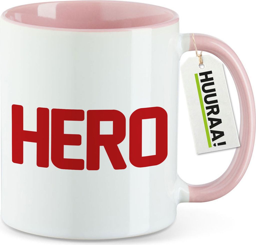 Huuraa Kaffeetasse Hero Held 330ml Rosa Keramik Kaffeebecher Geschenkidee