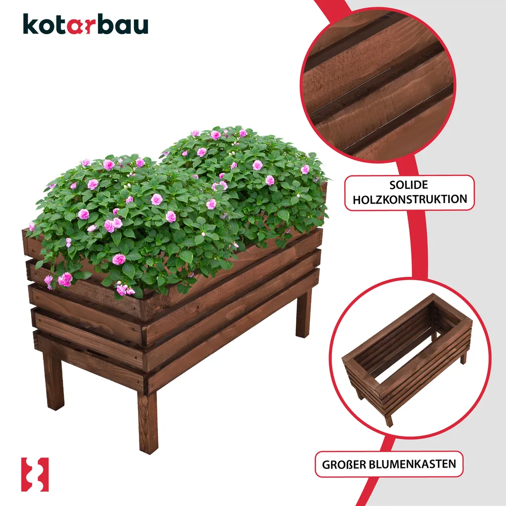 Pot de fleurs en bois rectangulaire 64 cm pour balcon et potager - 5