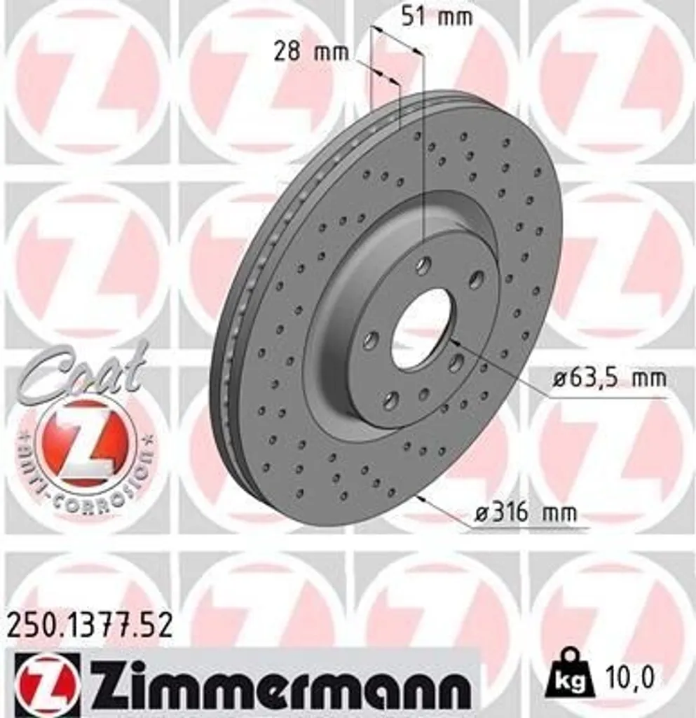 Disque de frein ventilé pour Mondeo V - Gamme Zimmermann Sport 300mm