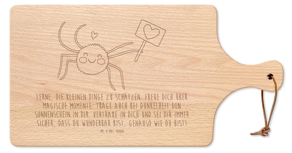 Mr. & Mrs. Panda Holzbrett Spinne Agathe Motivation - Transparent - Geschenk, Liebe, Hackbrett, Dankeschön, schneidebrettchen, Glück, Frühstück...