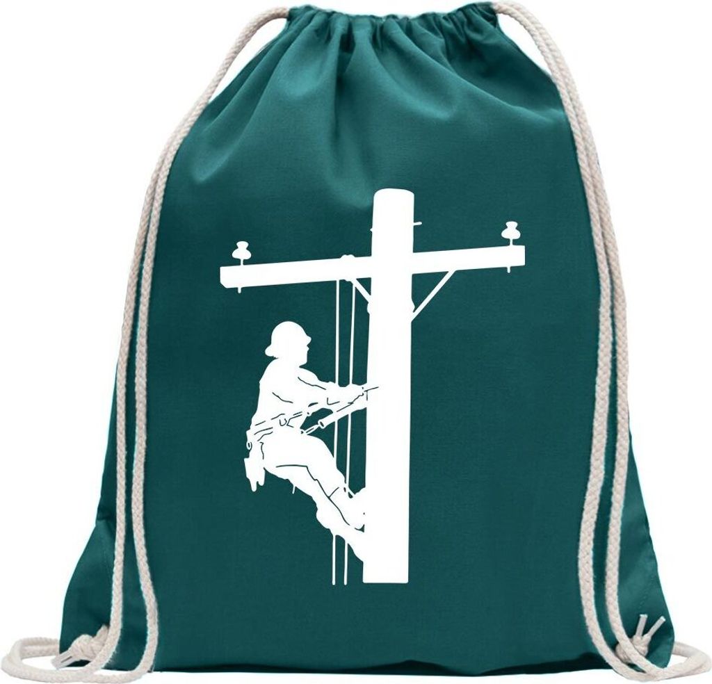 Kiwistar - Turnbeutel - petrol - Netzmonteure Motiv 3 - Elektriker - Fun Rucksack Sport Beutel Gymsack Baumwolle mit Ziehgurt