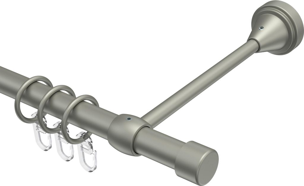 Interdeco Gardinenstange / Vorhangstange Chrom matt, Typ Primus Lucan (Kappe), 16 mm Ø 1-läufig, 600 cm