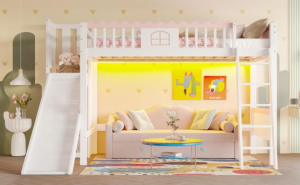 okwish  Hochbett,90x200cm,Kinderbett,  Einzelbett mit Produktbild 