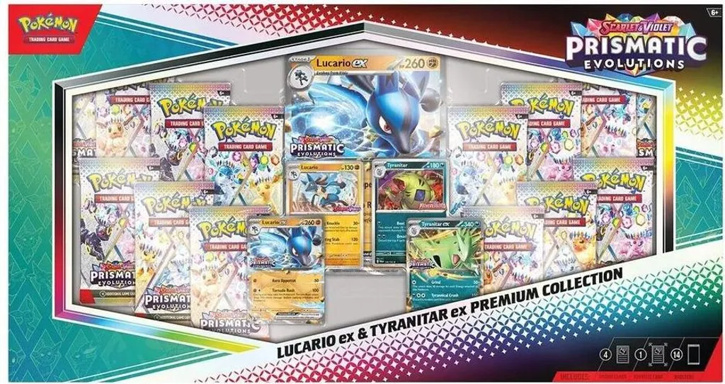 Pokémon Prismatic Evolutions Collection Premium Lucario ex Tyranitar ex
