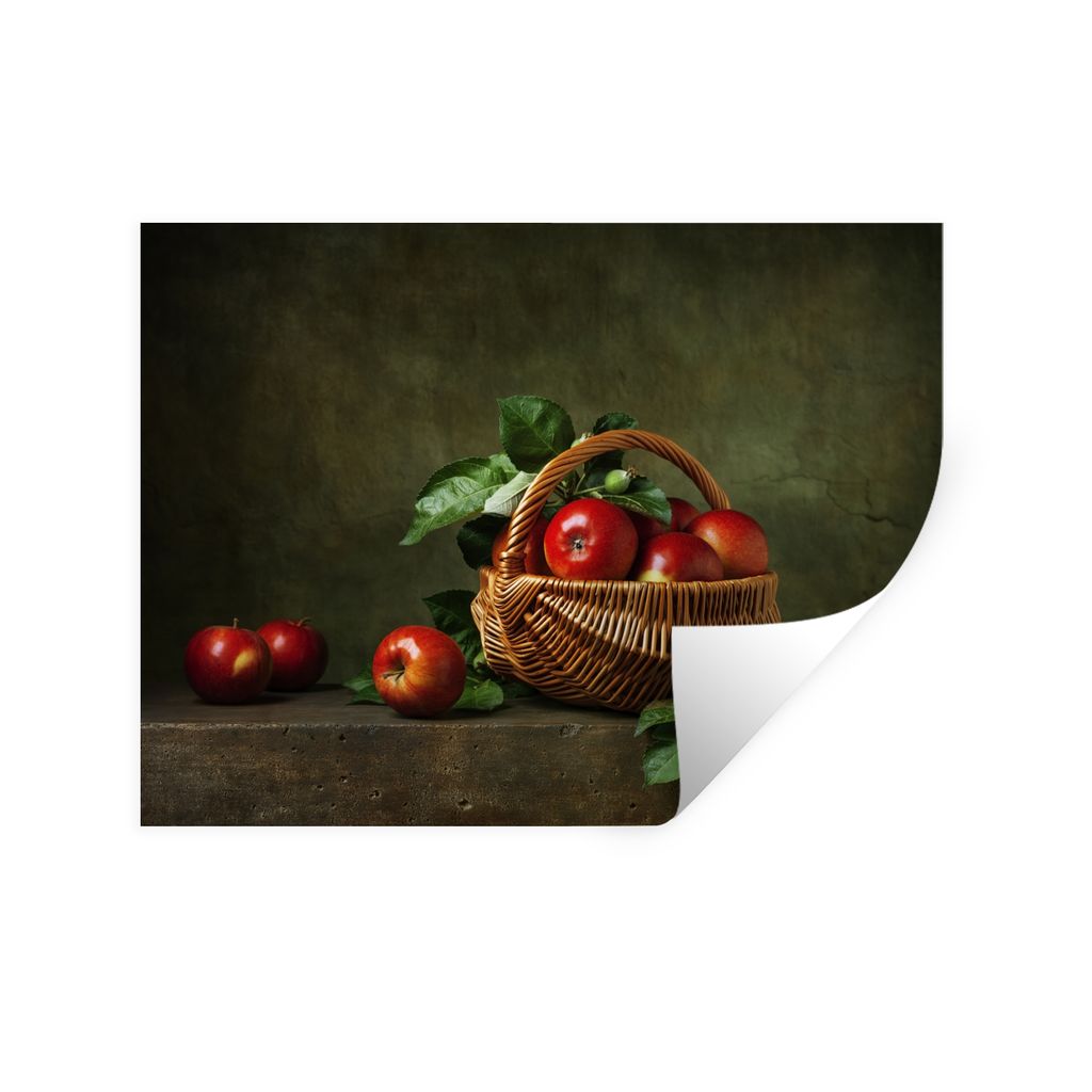 MuchoWow Wandtattoo Wandsticker Wandaufkleber Rustikal - Apfel - Obst - Rot - Korb - Stilleben 160x120 cm Selbstklebend und Repositionierbar - Se...