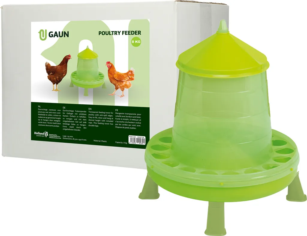 Mangiatoia a Tramoggia 8kg per Galline - Supporto Anti-Spreco Verde
