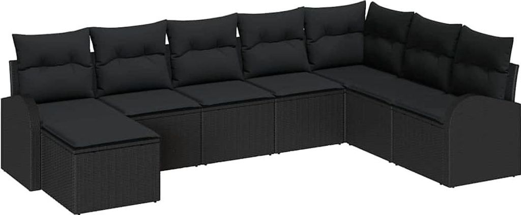 vidaXL Sofa Set mit Kissen mit Speicher 8 pcs Schwarz Poly-Rattan