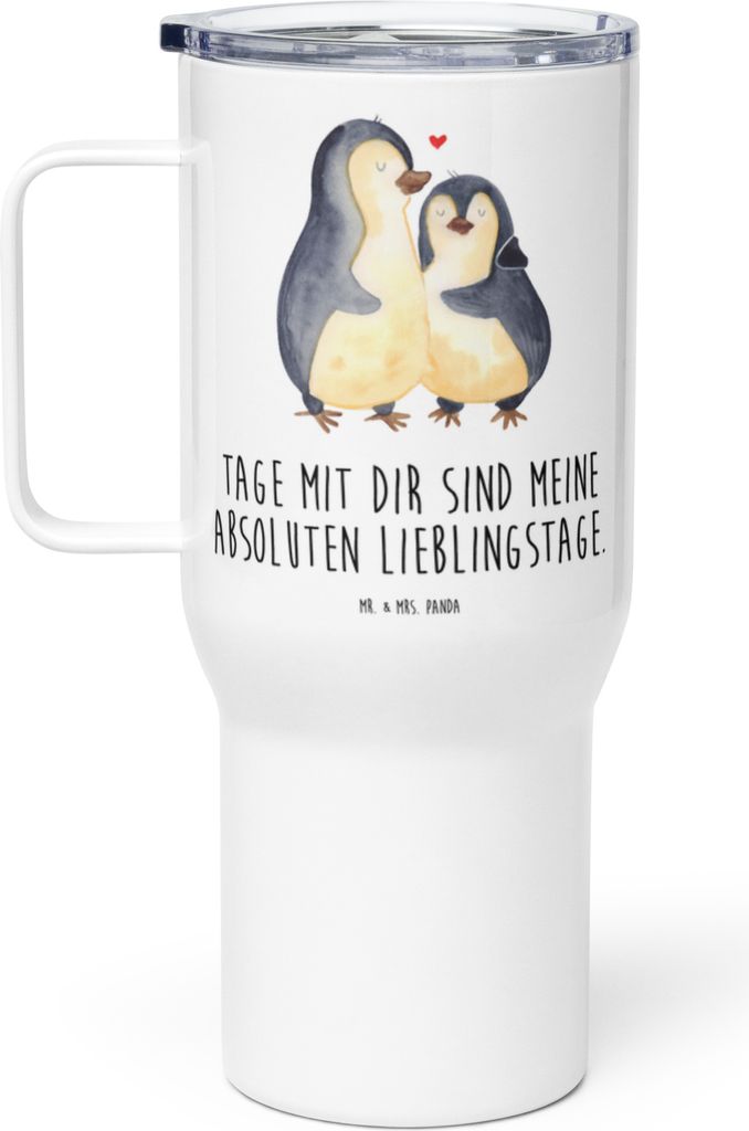 Mr. & Mrs. Panda To-Go-Becher Pinguin umarmen - Weiß - Geschenk, Hochzeitstag, Liebe, Hochzeit, Hochzeitsgeschenk, Thermobecher, Isolierbecher, th...
