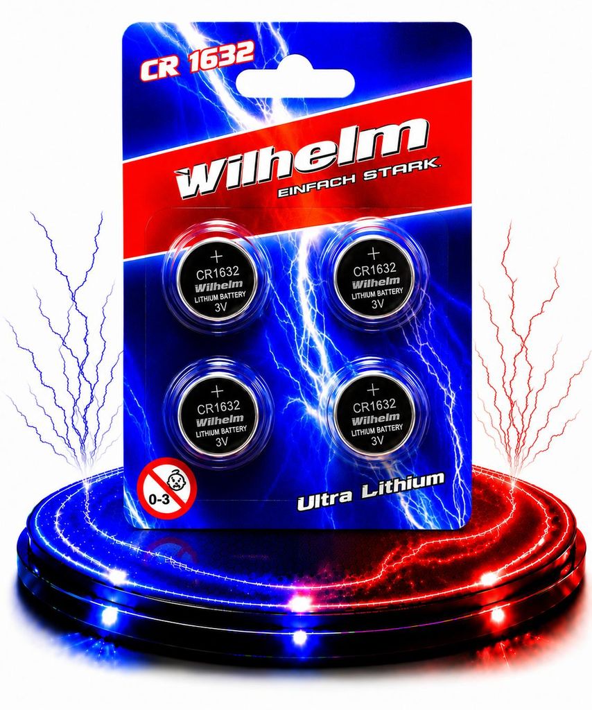 4 x CR1632 WILHELM Blister Lithium Knopfzelle 3V 140 mAh Produktbild  KI-generiertes Bild