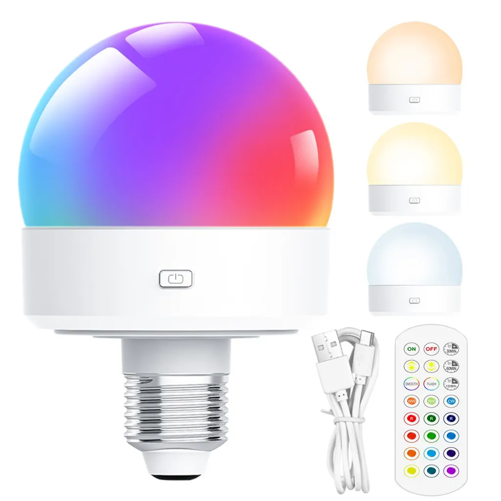 Lampadina Ricaricabile E27 USB con Telecomando 15 Colori LED 4W