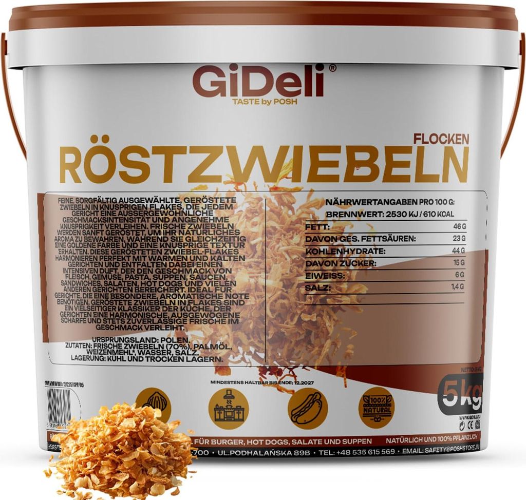 Röstzwiebeln 5kg Knusprig Geröstet Zwiebeln Burger Hot Dog Pommes Gewürz GiDeli