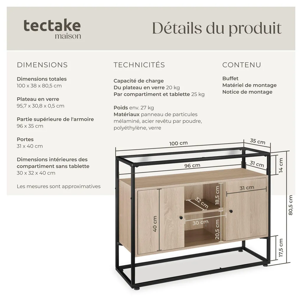 Buffet Oldham 100 cm - Solution pour Gagner de la Place avec Style