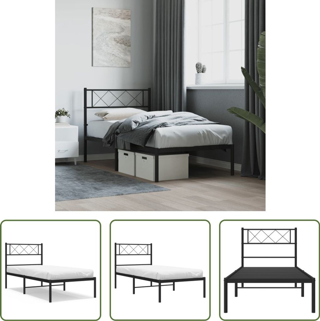 The Living Store Bettgestell mit Kopfteil Metall Schwarz 90x200 cm