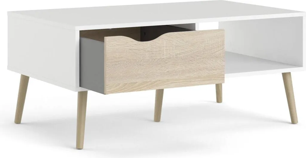 Tavolino da Salotto OSLO Bianco / Rovere | Tavolo TV Salvaspazio - 4