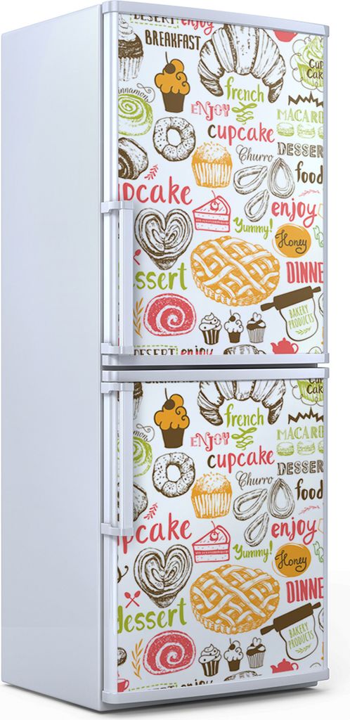 Kühlschrankdekoration 70x180 cm Aufkleber auf dem Kühlschrank - Desserts und Süßigkeiten