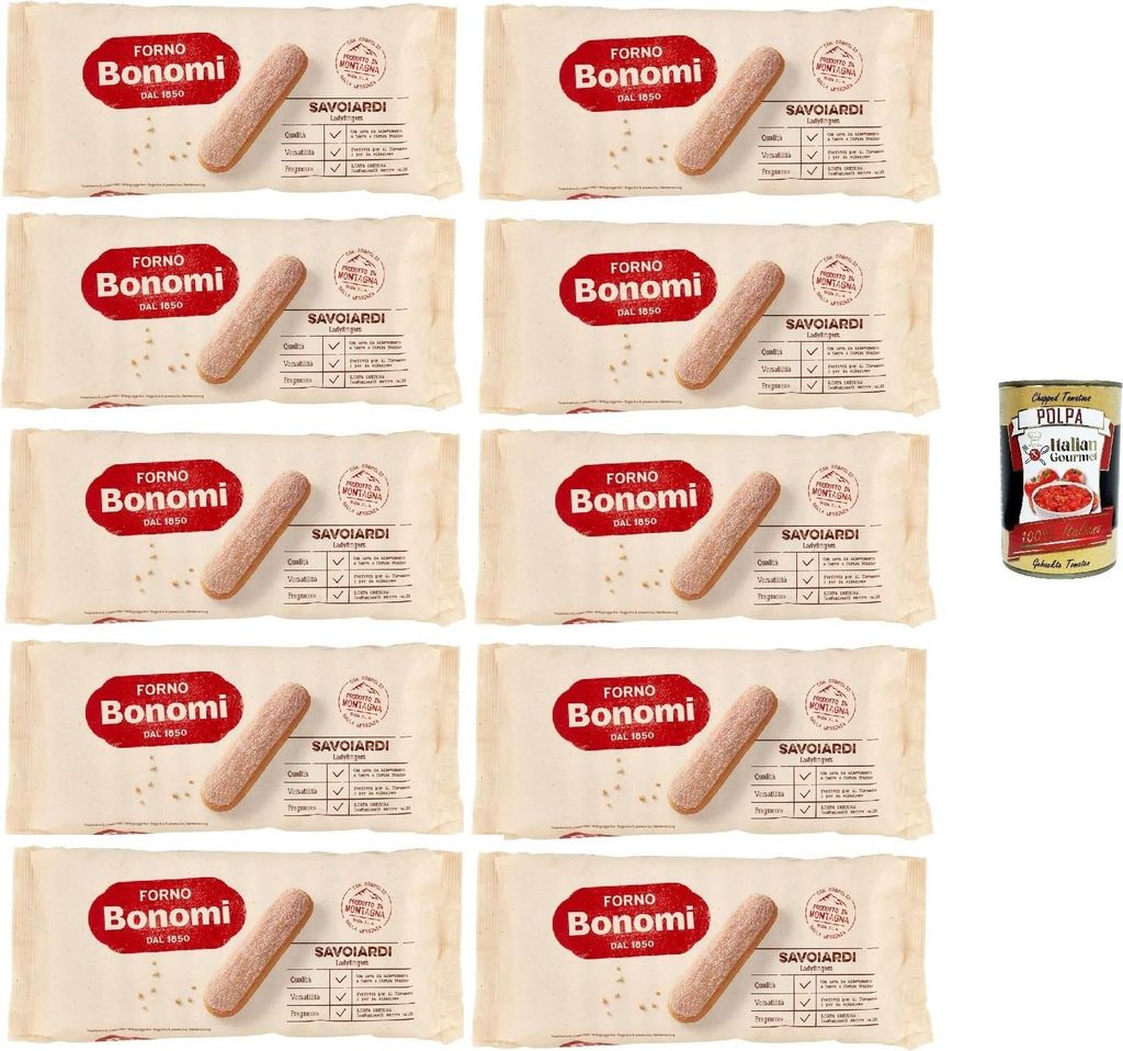 Forno Bonomi, italienische Löffelbiskuits, Savoiardi, Ladyfingers, für Tiramisu, biscuits cookies kekse 10x 200g + Italian Gourmet polpa 400g