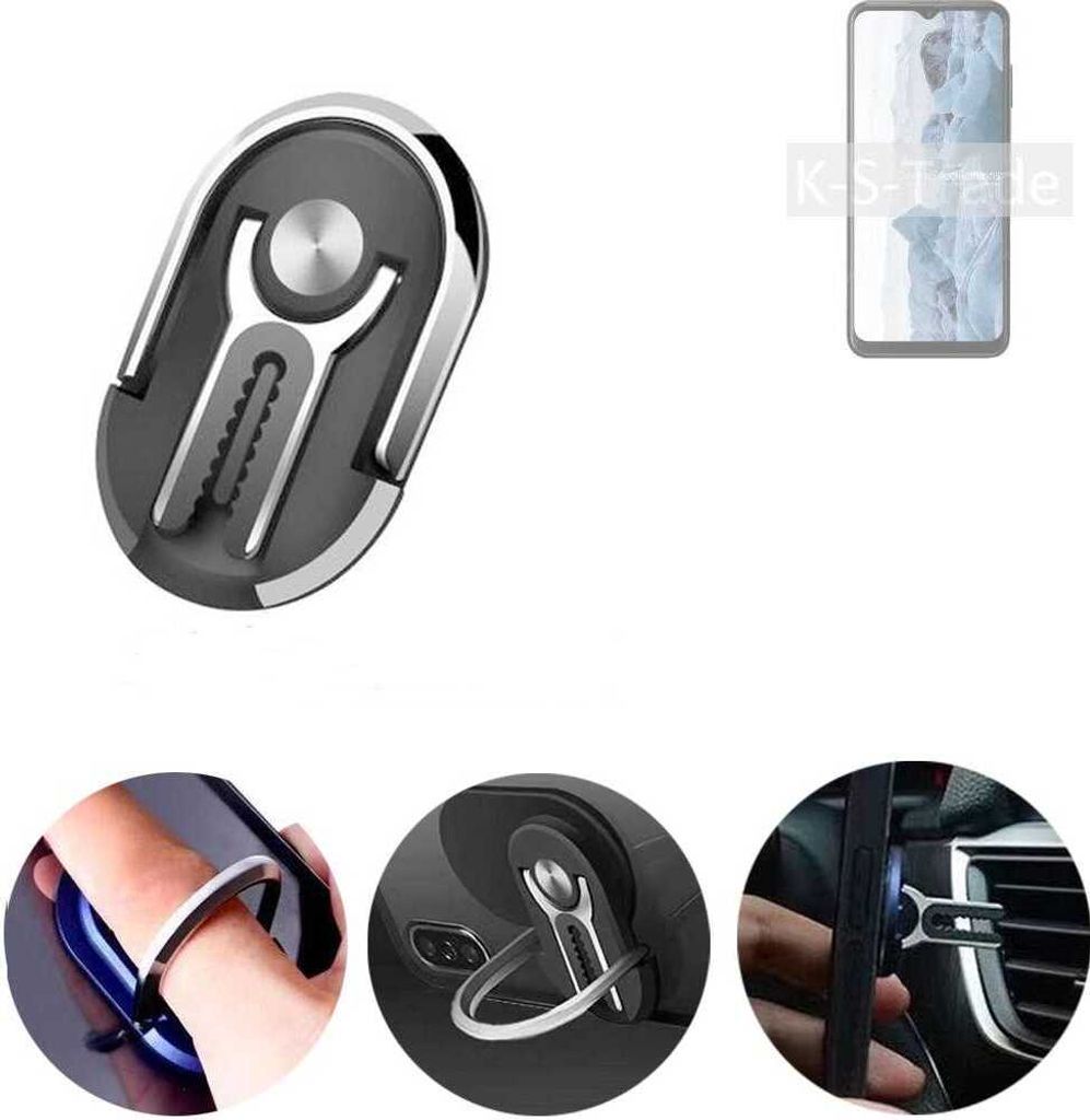 K-S-Trade 3in1 Smartphone-Ring Handy-Ring kompatibel mit Nokia G60 5G Fingerhalterung Handyring Tischständer Lüftungsgitter-Halterung Tisch
