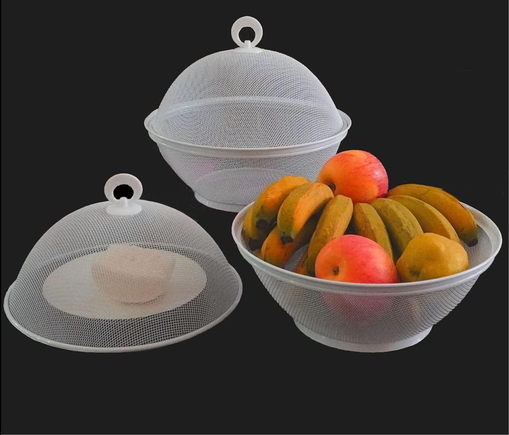 Obstkorb mit Deckel - dekorativer Metall-Drahtkorb für Obst und Gemüse - Obstdisplayständer - hält Fliegen fern - Φ107 (weiß)