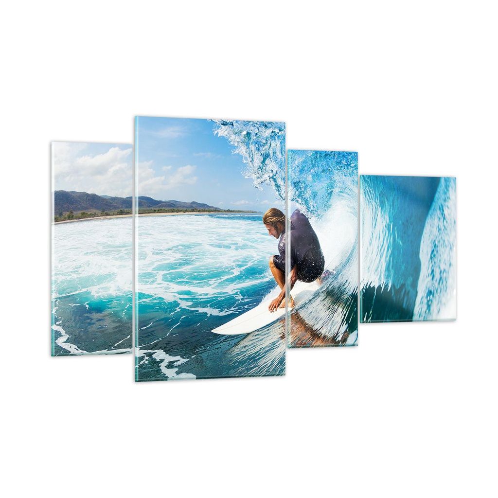 Bilder auf glas - Surfen Surfer Ozean Welle - 120x70cm - Glasbilder - Wandbilder - Kunstdruck - zum Aufhängen bereit - Wanddekoration aus Glas - G...