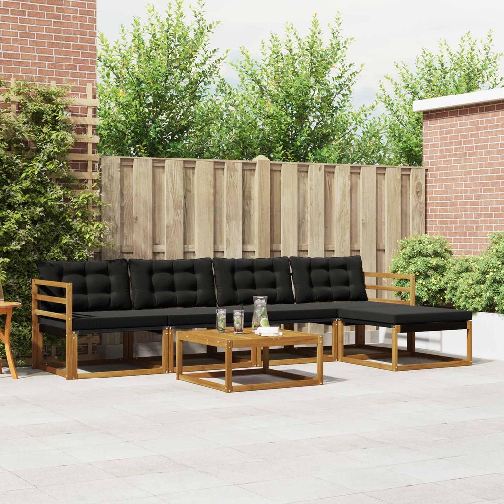 "Neues Produkt" Outdoor-Sofagarnitur ANTI-UV - CLORIS - mit Kissen - 6 pcs - Natürlich und Schwarz - Modern Gartensofas V747
