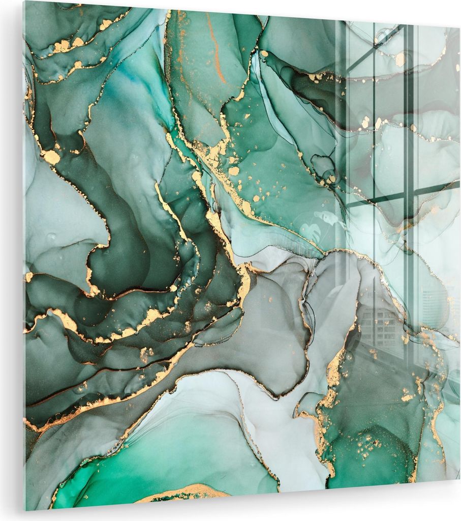 MuchoWow Glasbilder - Bilder auf Wandbild - Foto auf Glas Gold - Marmor - Grün - Luxus - Marmoroptik - Grau 20x20 cm Wanddekoration aus Glas - Acr...