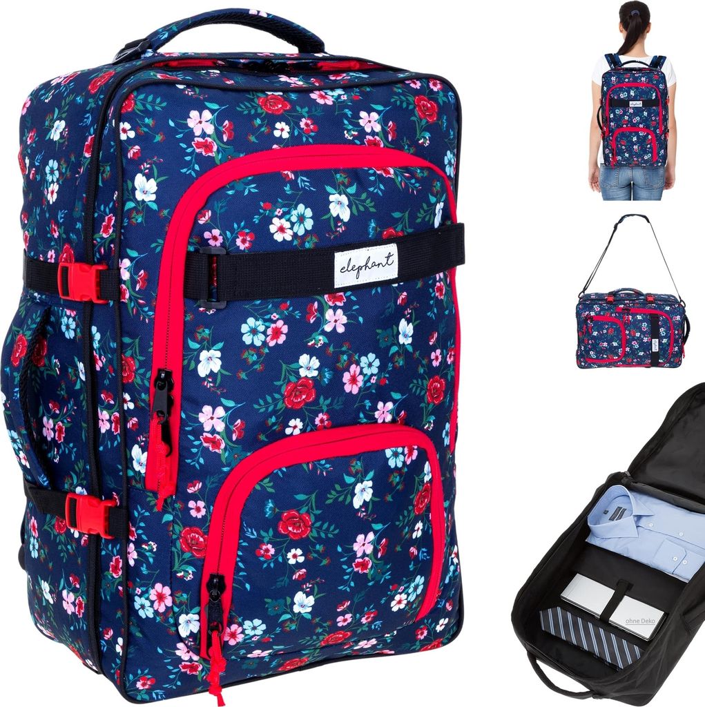 Rucksack Handgepäck Damen Elephant Travel Daypack Reiserucksack Leichtrucksack Elephant FLY IATA Laptop Tasche 42 Liter groß 13023 Blue Flower