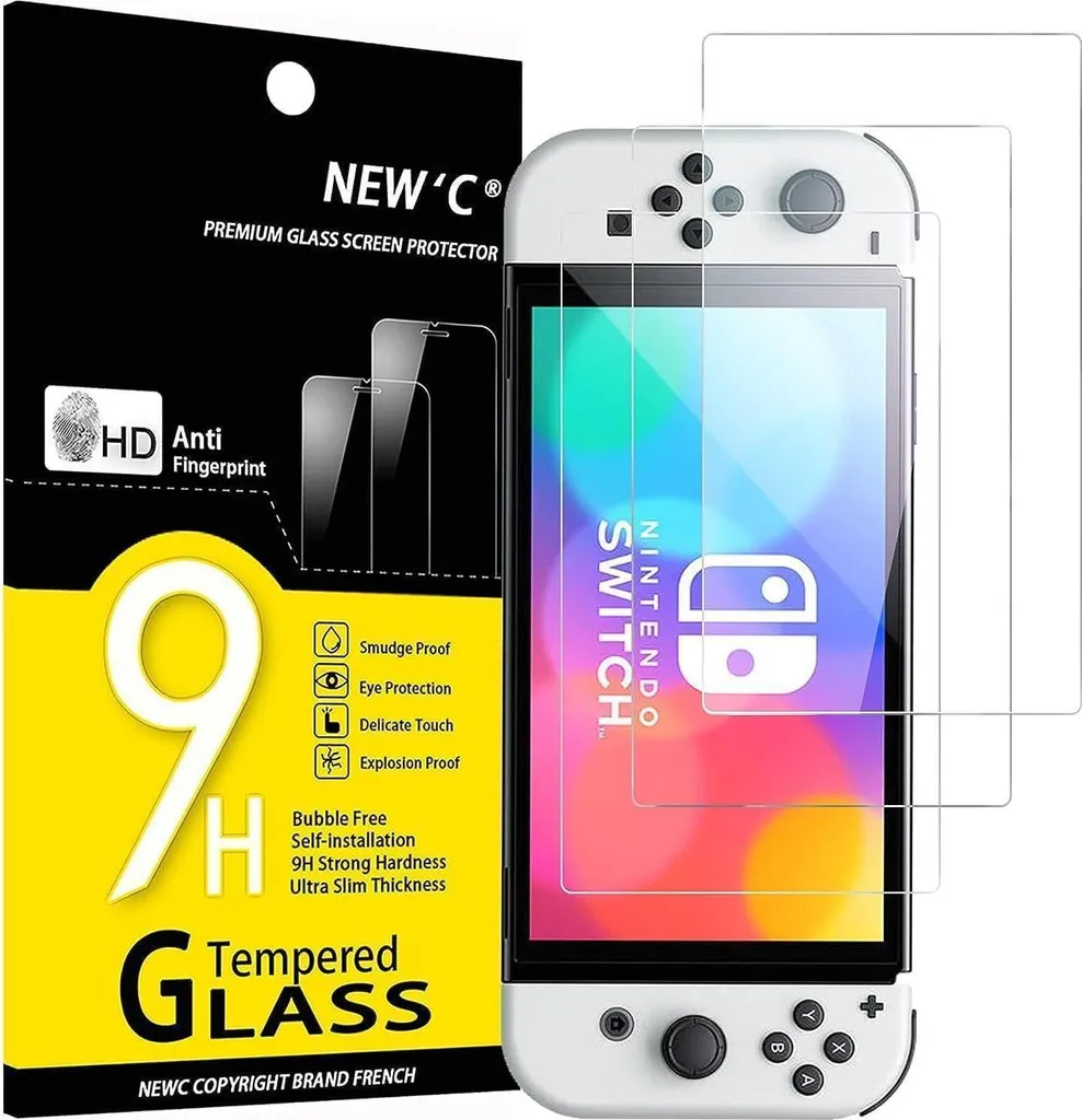 Verre Trempé Nintendo Switch Lot de 3 Films de Protection Blindés et 9H