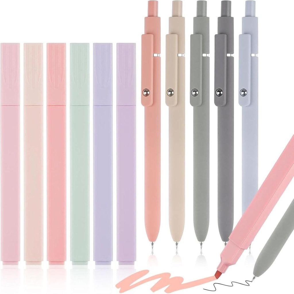 UNNAYCVE Textmarker Pastell Set with Aesthetic Gelstifte 11 Stück No Bleed Dry Fast Highlighter Marker Pens and Schulsachen Aesthetic Stifte Fine ...