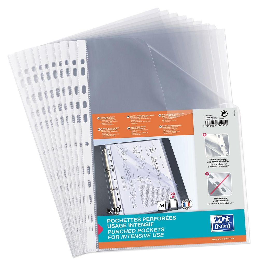 Oxford Prospekthülle DIN A4 PP 0,09 mm glasklar oben offen 10 Hüllen